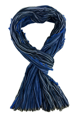 Cotton Scarf Crinkle Look Fashion Stripe Pattern Blue White