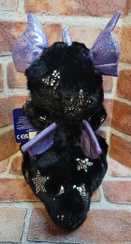 Kellytoy Black Purple Shimmer Silver Stars Dragon Plush Fantasy Stuffed - Picture 3 of 10