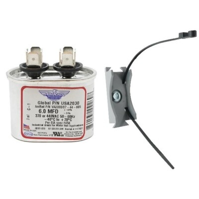 USA 6 uF MFD x 370 440 AmRad OVAL Capacitor plus UCM Universal Capacitor Mount