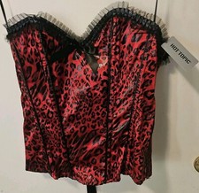 RED LEOPARD BLACKLIST CORSET NWT HOT TOPIC MEDIUM Rockabilly Punk Goth NEW TAGS