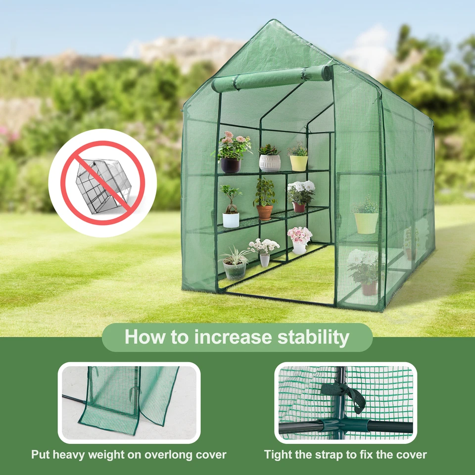 8 Shelves 3 Tiers Greenhouse Portable Mini Walk In Outdoor MINI Planter House - Image 4 of 4