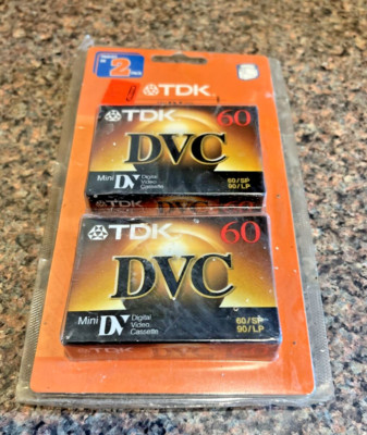 2 TDK DVC 60 Superior Grade Mini DV DVC Camcorder Videocassettes. NEW Sealed