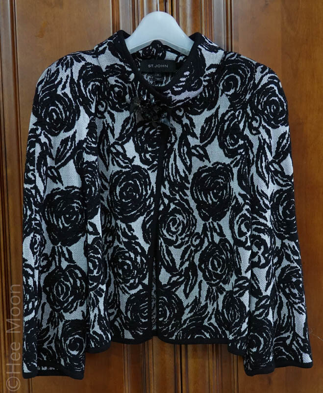 MINT! ST JOHN SILVER/BLACK FLOWER PATTERN flower-… - image 12