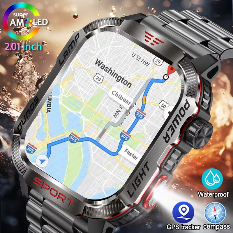 Huawei Xiaomi Military Smart Watch for Men with GPS Flashlight Compass Waterproof