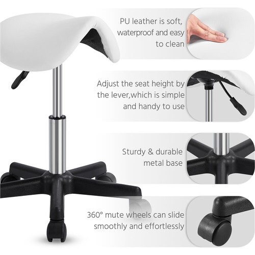 PU Leather Saddle Stool Adjustable Rolling Salon Swivel Chair for Spa Massage - Picture 23 of 46