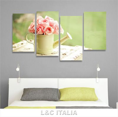 SHABBY CHIC ROSEN 4 MODERNES GEMÄLDE 152x78 BILDER BLUMEN VINTAGE BILDER LEINWAND DRUCK