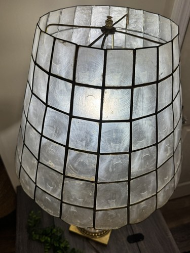Vtg Capiz Oyster Shell Brass Tapered MCM Lamp Shade Replacement XL 17.25”x12.75” - Picture 2 of 21