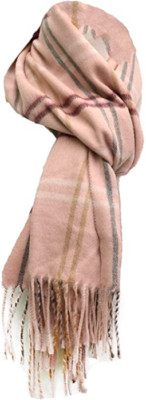 Steve Womens Made in Italy Plaid Fringe Muffler Scarf, Rose Pink]