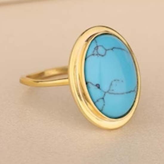 925 Sterling Silver Lab Created Turquoise Gemstone Yellow Gold Unisex Ring