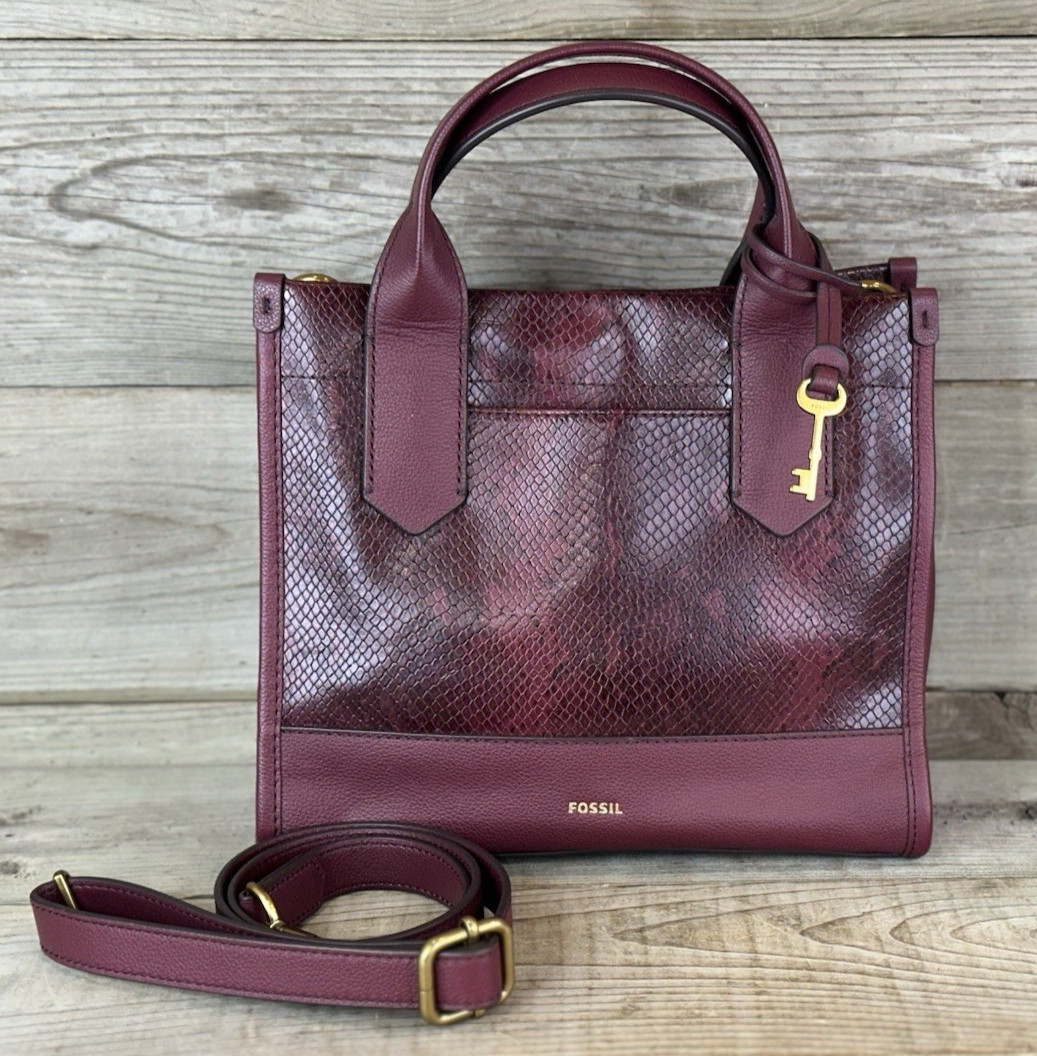 Fossil Kyler Satchel Wine Snake Python Embossed C… - image 1