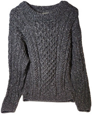 LL Bean Mens Medium Grey Heritage Wool Cable Knit Fisherman Sweater Ireland