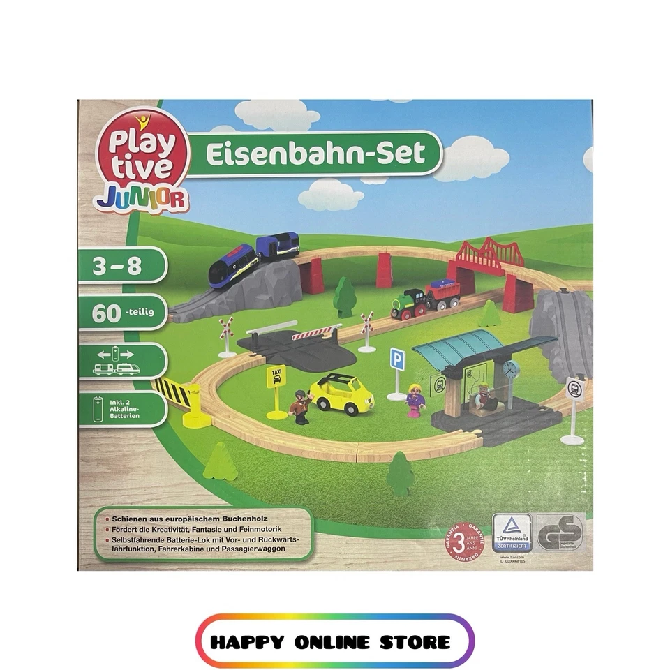 PLAYTIVE® PLAYTIVE© JUNIOR Eisenbahnset Holz ab 3 Jahren Zertifiziertes Spielzeug Neu Ovp