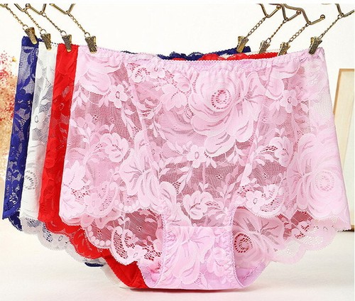 Women Briefs High waist Panties Lace Rose Mesh Plus Size Underpants 3pcs 89391 - 第 9/23 張圖片