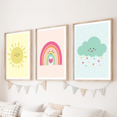 Sonnenschein Kinderzimmer Wandbilder Größe A5 A4 A3 Sonne Wolke Regenbogen Kinder Wandbild