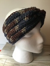 NEW Handmade Luxury Twisted Crochet Blue Brown Headband Ear Warmer Knit Hat