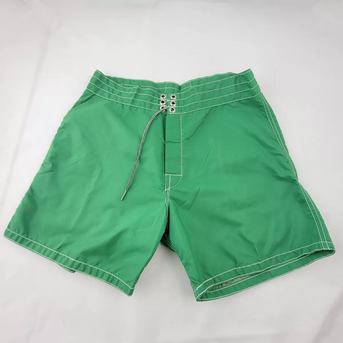 Vintage Birdwell Beach Britches Green Board Shorts Size 29 Swinming Trunks Nylon