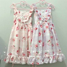 Women Lolita Dress Ruffle Frill Check Japanese Style Princess Kawaii Cute
