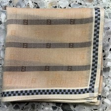 MAN HANKY COTTON ART POCKET SQUARE 18" CLASSIC BEIGE CREAM MONOGRAM STRIPED VTG