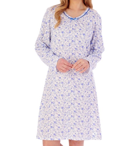 Nightdress Womens Slenderella Long Sleeve Floral Jersey Cotton Nightgown Nighty - Picture 14 of 37