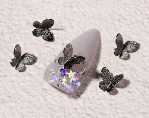10/20Pcs New Nail Art 3D L Gold/Silver/Blak Alloy Metal Matte Butterfly DIY Deco - Picture 16 of 16