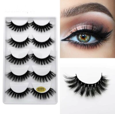 5 Paar 3D Echthaar Wimpern 100% Mink Lashes Fake False Faux Eyelashes G809