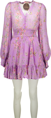 ByTimo Lila Flieder Mini Langarm Kleid In Plum Garden UK M
