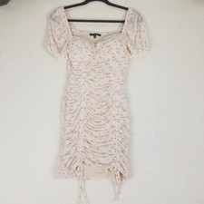 Blāshe Ruched Mini Dress Womens M Cream Floral NWOT Puff Sleeve BD04816-SR717