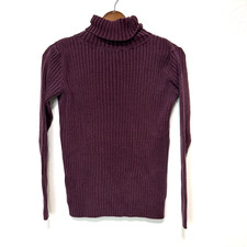 Vintage CTME Women's Purple Cotton Blend Turtleneck Ribbed Knit Sweater Sz Small