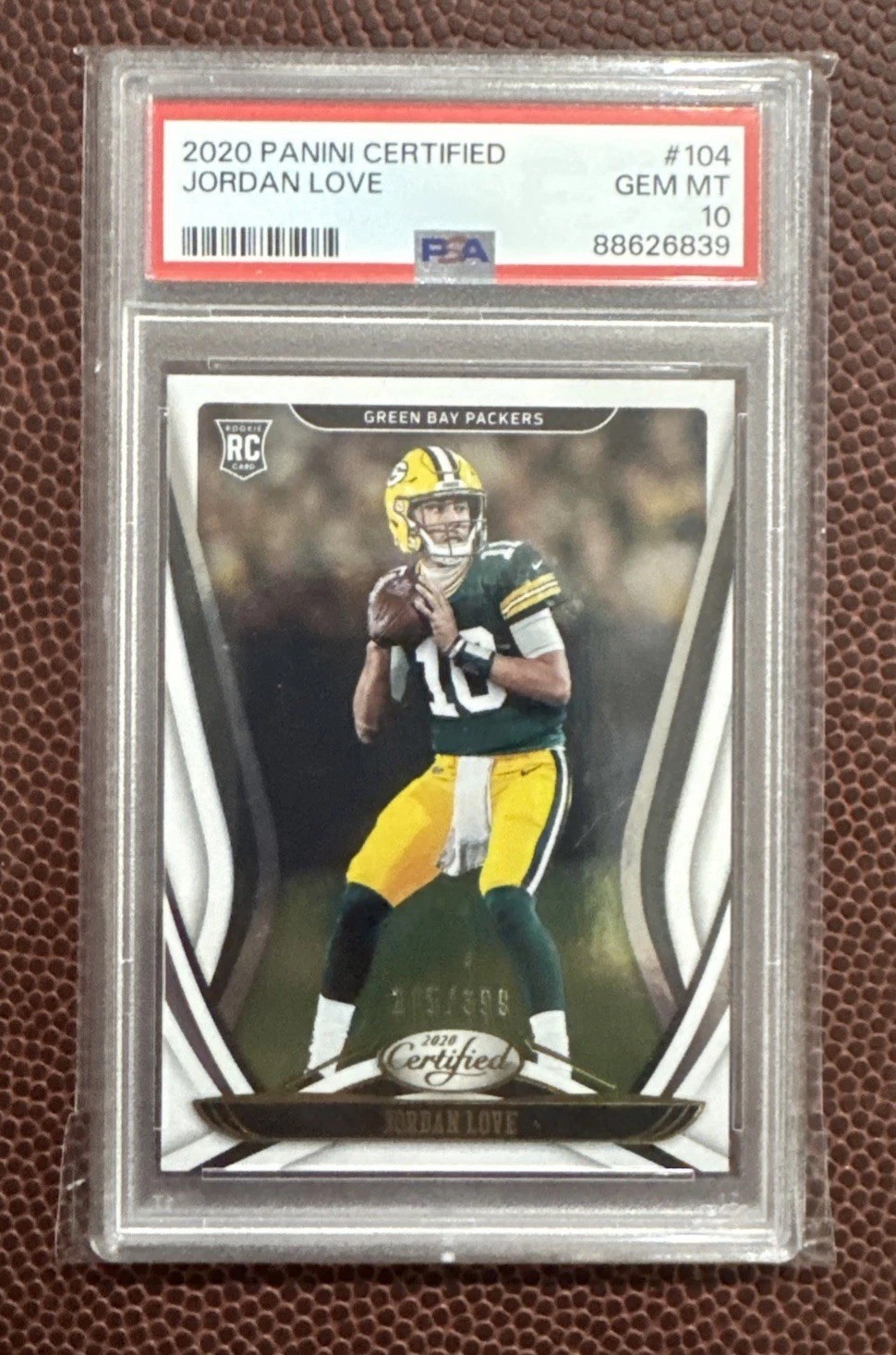 2020 Panini Certified Jordan Love Rookie PSA 10 RC SP /399 Packers No. 104