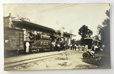 Oaxaca Mexico RR Train RPPC F.C.I. Railroad Estacion del Ferrocarril Station