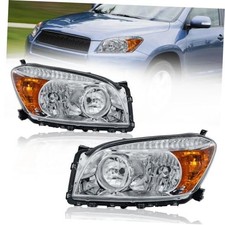 Headlights Assembly Compatible with 4 2006-2009 Chrome/Clear/Amber Toyota RAV4