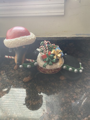 Danbury Mint ChristmasDachshund Weiner Dog FigurineCandy Canes Santa Hat RARE