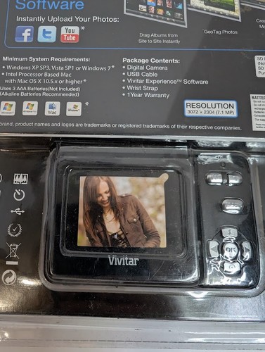Vivitar Vivicam 7020 7,1 megapixel fotocamera digitale nuova/sigillata nera con - Foto 7 di 8