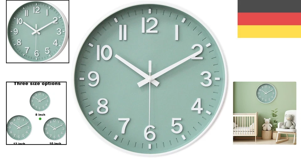 20cm grüne Wanduhr: Lautlos und funktionell für Klassenzimmer und Wohnzimmer - Bild 2 von 4
