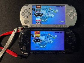 Two Upgraded Sony PlayStation Portable PSP 2001 Black & Silver Bundle w Extras