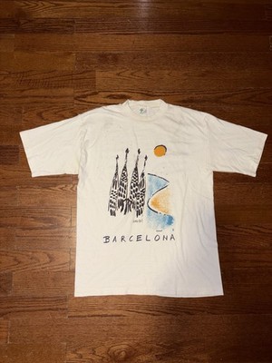 Vintage Antoni Gaudi Barcelona Art T Shirt Mens Large White Eco 80s Massana 90s