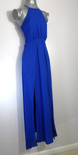 GB Blue Maxi Dress Front Open Long Panel w. Shorts Inner Tie Back Womens Size XS