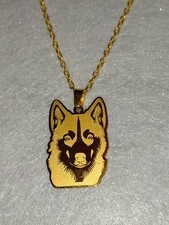 Wolf Necklace Husky Alsatian German Shepherd HQ Gold Engraved Stainles Steel NEW