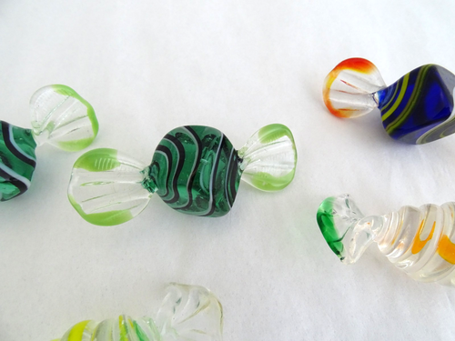 Murano Glass Art Wrapped Candy-12 Pieces Colorful Stripes / FedEx FS / 36795 - Picture 11 of 21