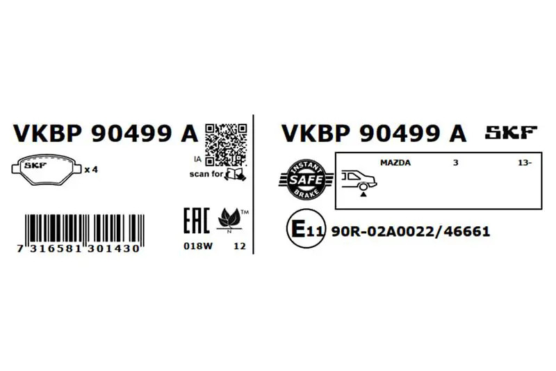 Skf Bremsbelagsatz, Scheibenbremse Vkbp 90499 A Für Mazda - Bild 2