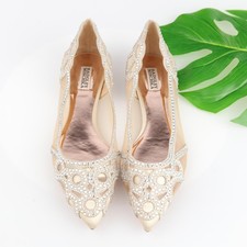 Badgley Mischka Womens Gigi Flats Size 12 Ivory Crystal Rhinestone Pointed Shoes