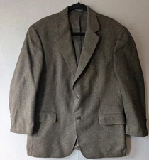 Vtg Camel Italian Wool Blend Chereskin Mens Herringbone Blazer Jacket Brown 42S