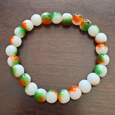 White Green  Orange Round Beaded Stretch Bracelet, Stackable
