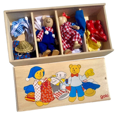 GOKI WOODEN Dress-Up Bears BENNA & BENNOH Clothes & Storage Box NEW Germany Set