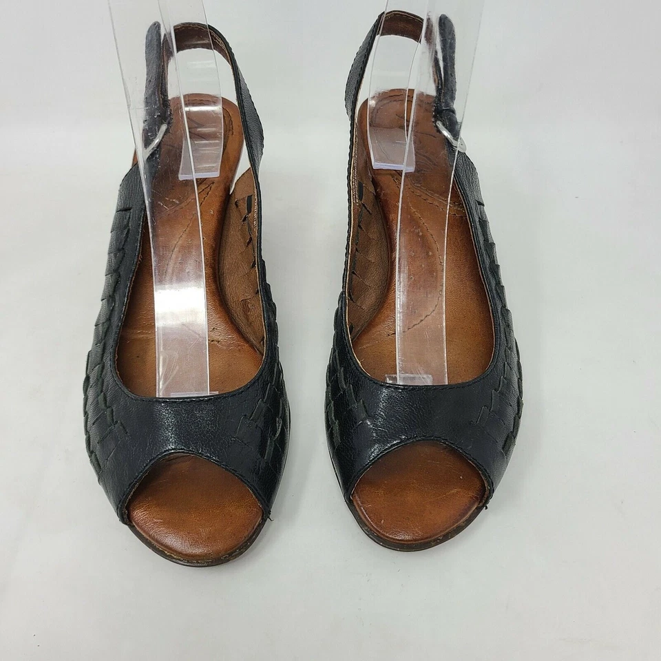 Naya Black Leather Peep Toe Buckle Slingback Block Heels Shoes Women's 6.5 M - Image 2 of 4