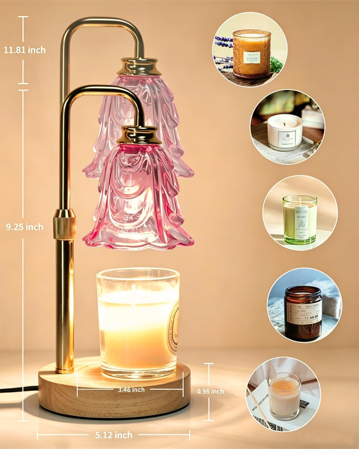 Supbri Candle Warmer Lamp with Timer, Pink Tulip Flower Glass Shade | Birthday G - second product detail image