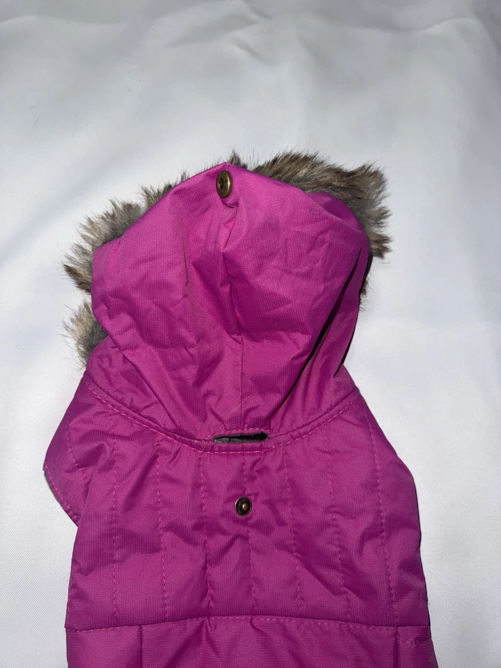 Eddie Bauer Pet Dog Coat Size S Pink Faux Fur Lined Hood Lining Warm - Image 2 of 4