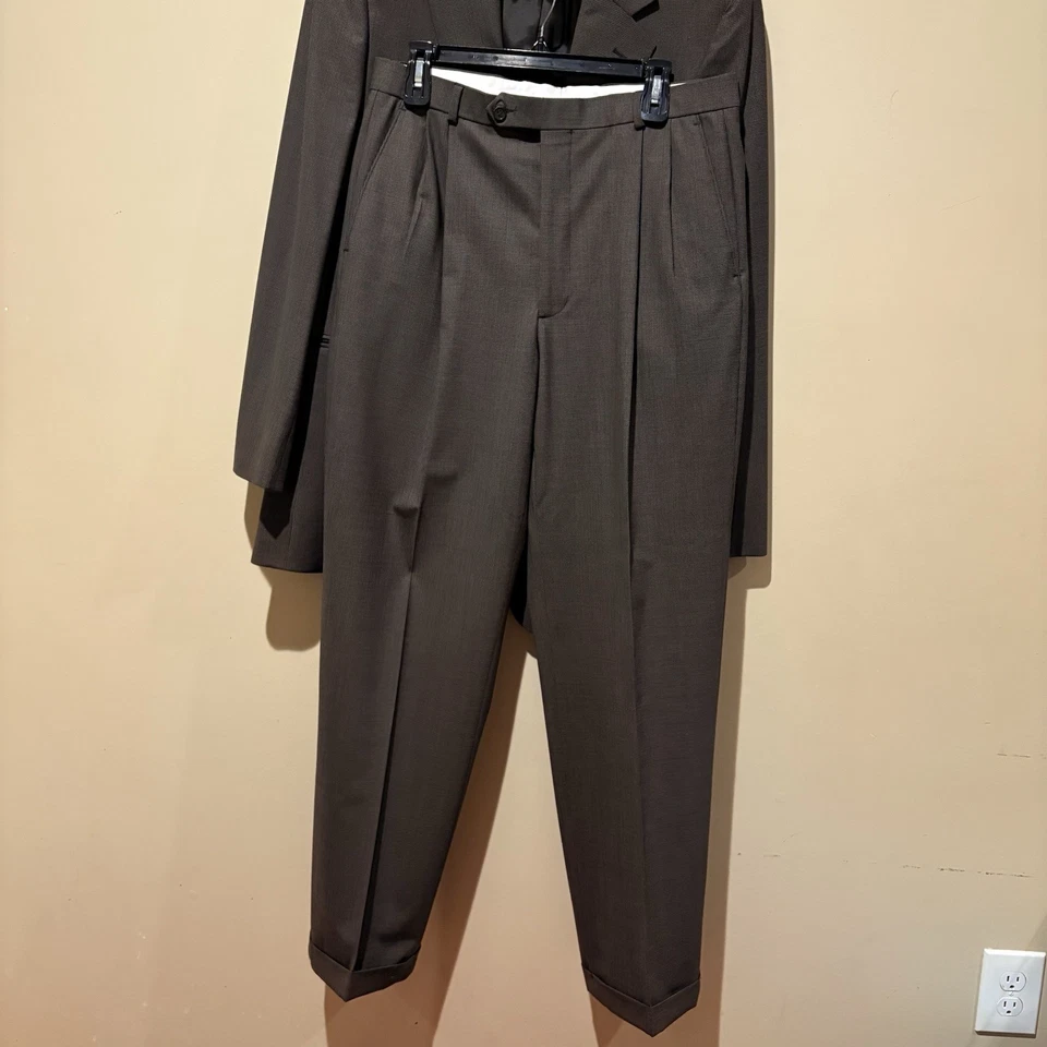 Traje Brooks Brothers 346 Mezcla de Lana Elastizado Marrón Pata de Gallo 40L Pantalones 34" Foto 2 de 4