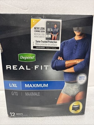 Depend Real Fit Men's Maximum Incontinence Underwear, L/XL, Black Grey, 12ct