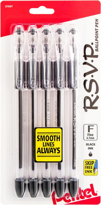 RSVP Ballpoint Pen, (0.7mm), Fine Line, Black Ink, Pack of 5 (BK90PF5A)
